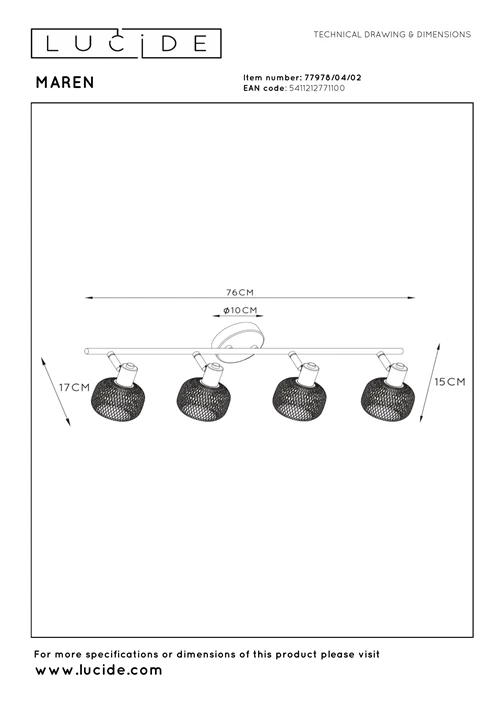 Lucide MAREN - Spot plafond - 4xE14 - Or Mat / Laiton - technique
